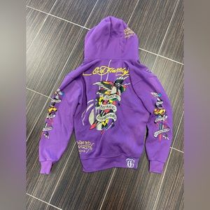 Rare & Vintage Ed Hardey Purple Zip Up Hoodie “Death Before Dishonor” UNISEX Y2K